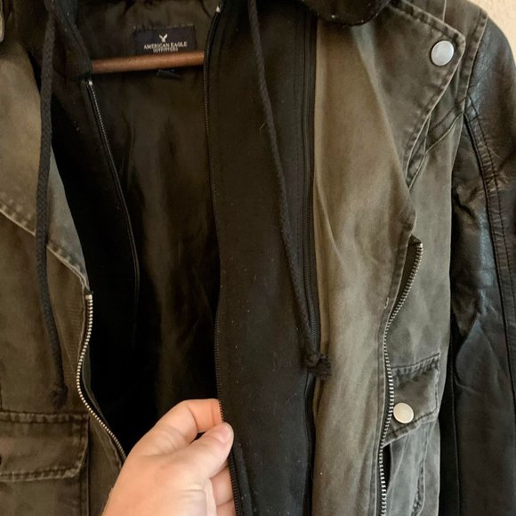 Black and green vegan leather moto jacket - Picture 5 of 10